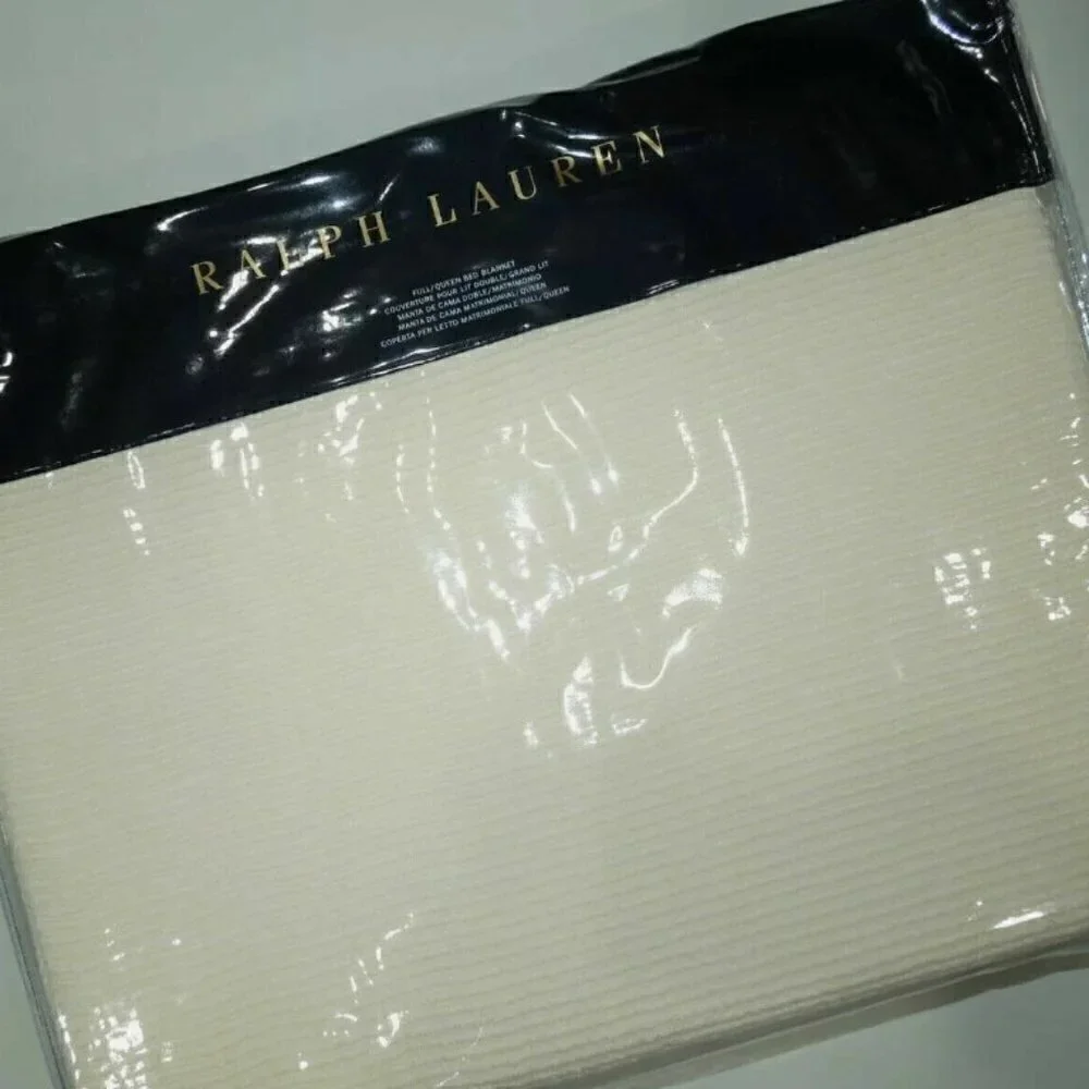 Ralph Lauren Home Cortona Full‎ / Queen Cream Bed Blanket Cotton Linen Blend